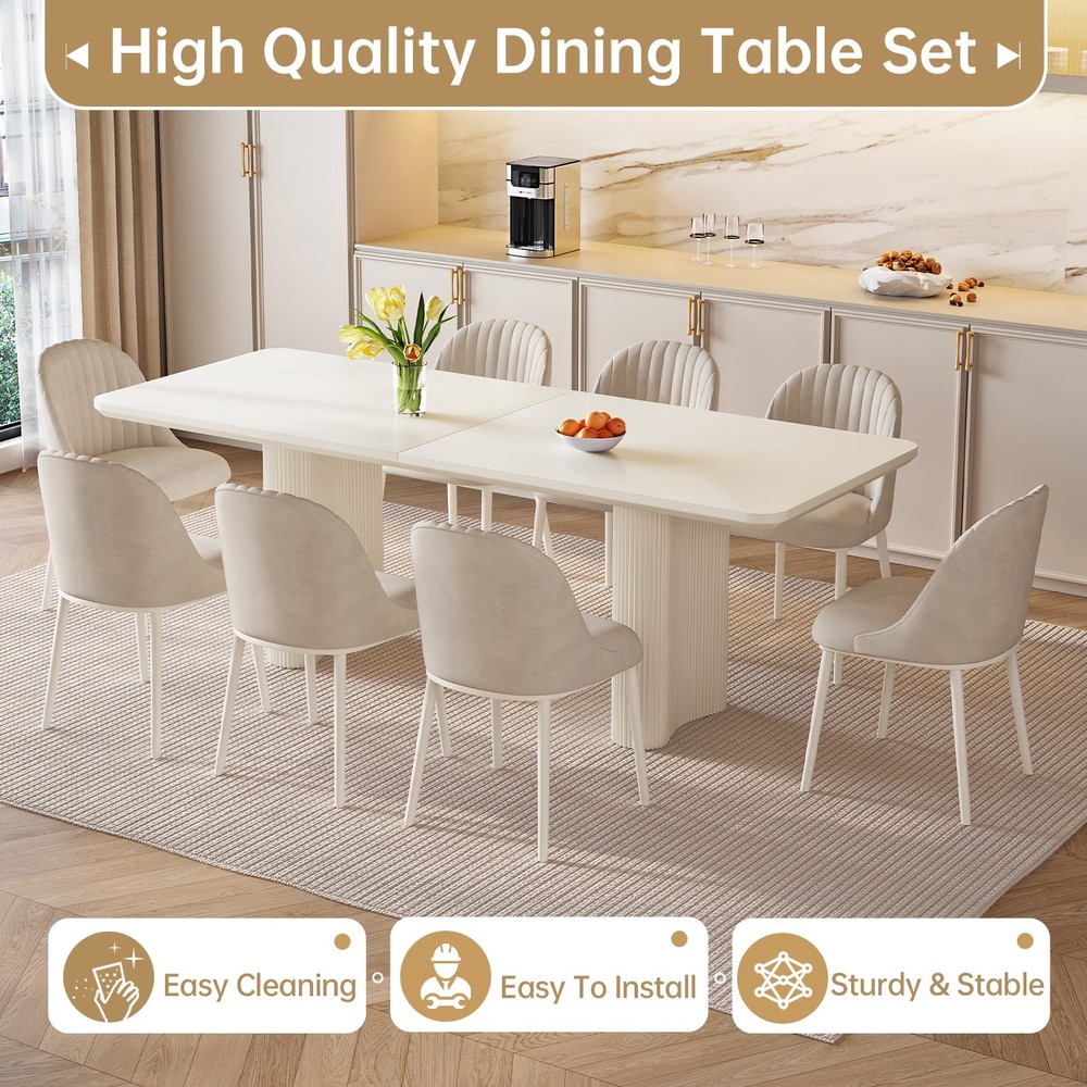 79"Modern Dining Table for 4-8 Cream White Kitchen Table Dining Room Table