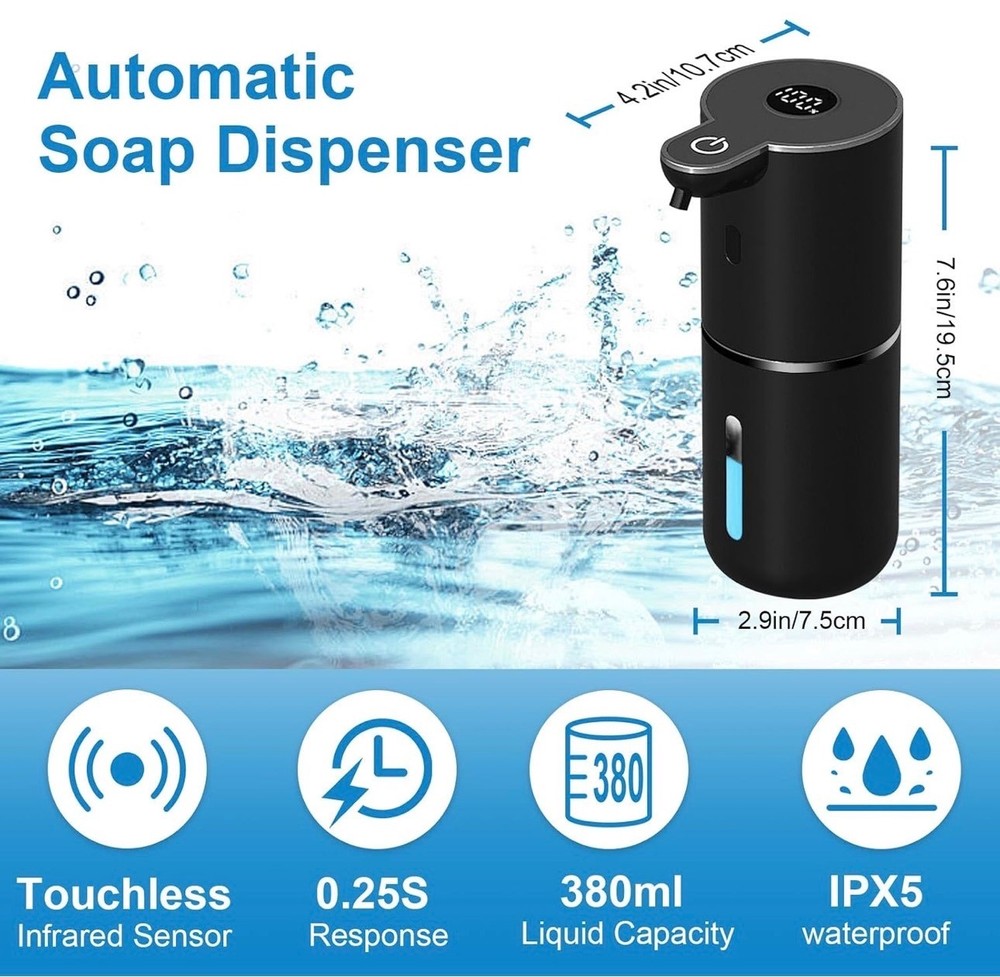 Automatic Soap Dispenser Touchless USB Rechargeable 380ml Sensor Kitchen