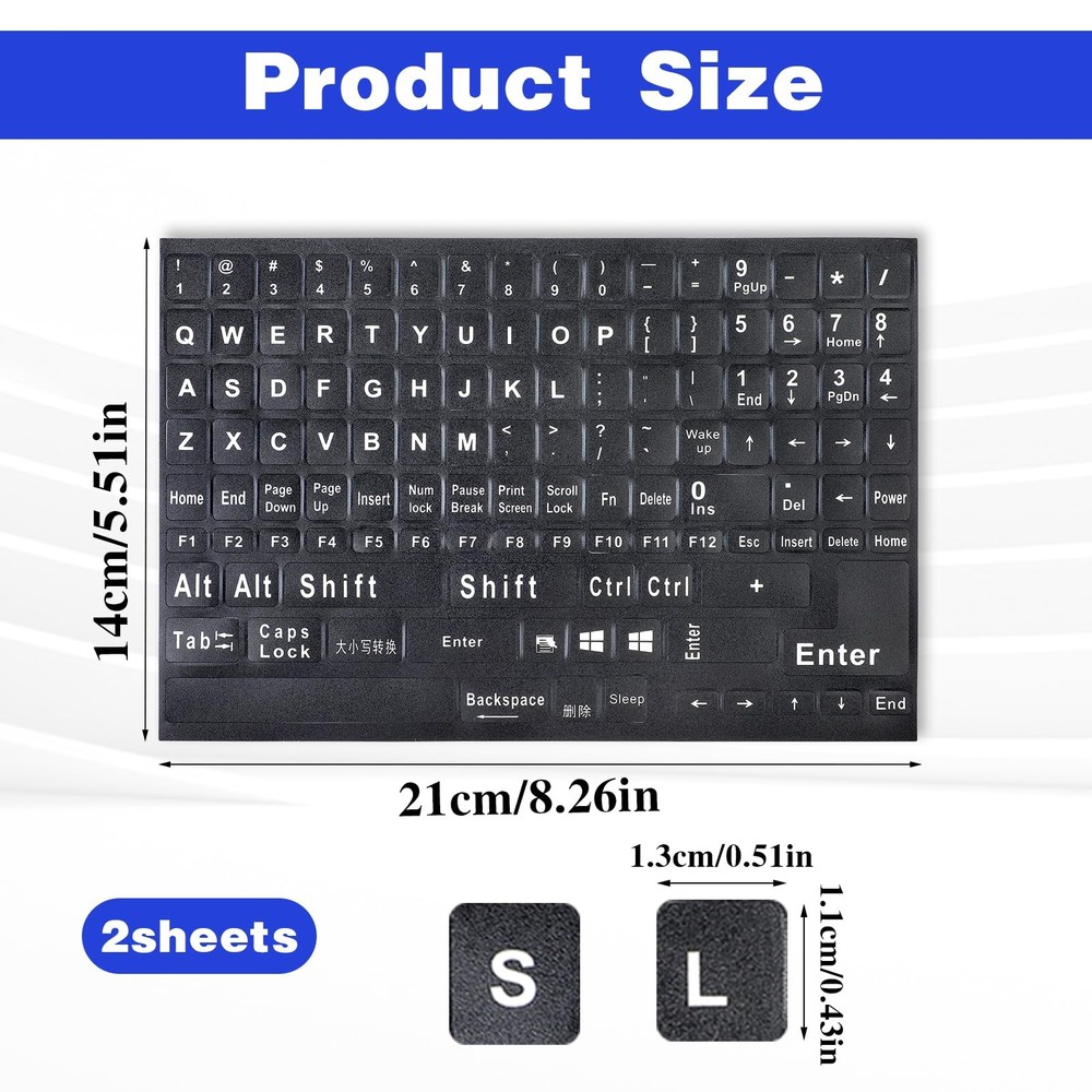 2 Pack Universal English Computer Stickers, Keyboard Replacement Letters Engl...