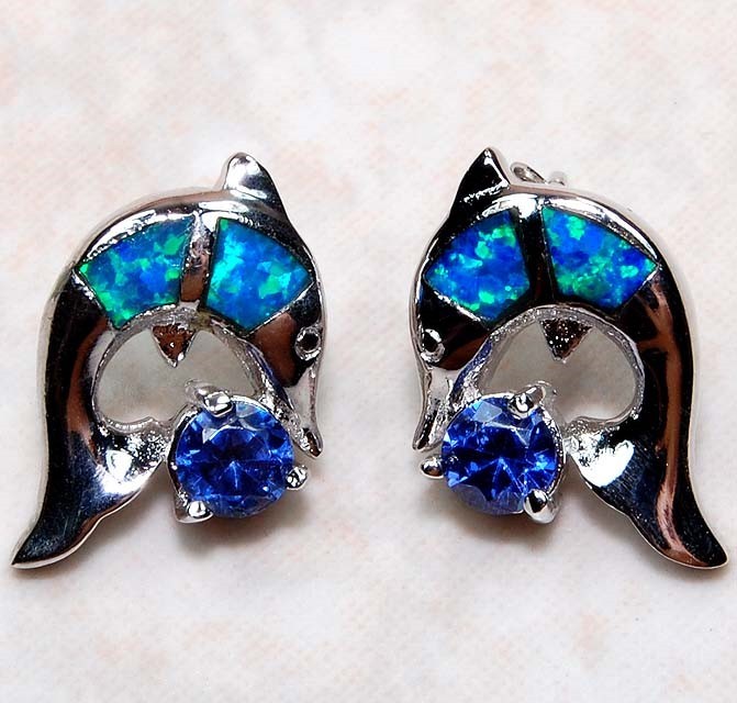 Fish Treated Sapphire 925 Sterling Silver Earrings OP5