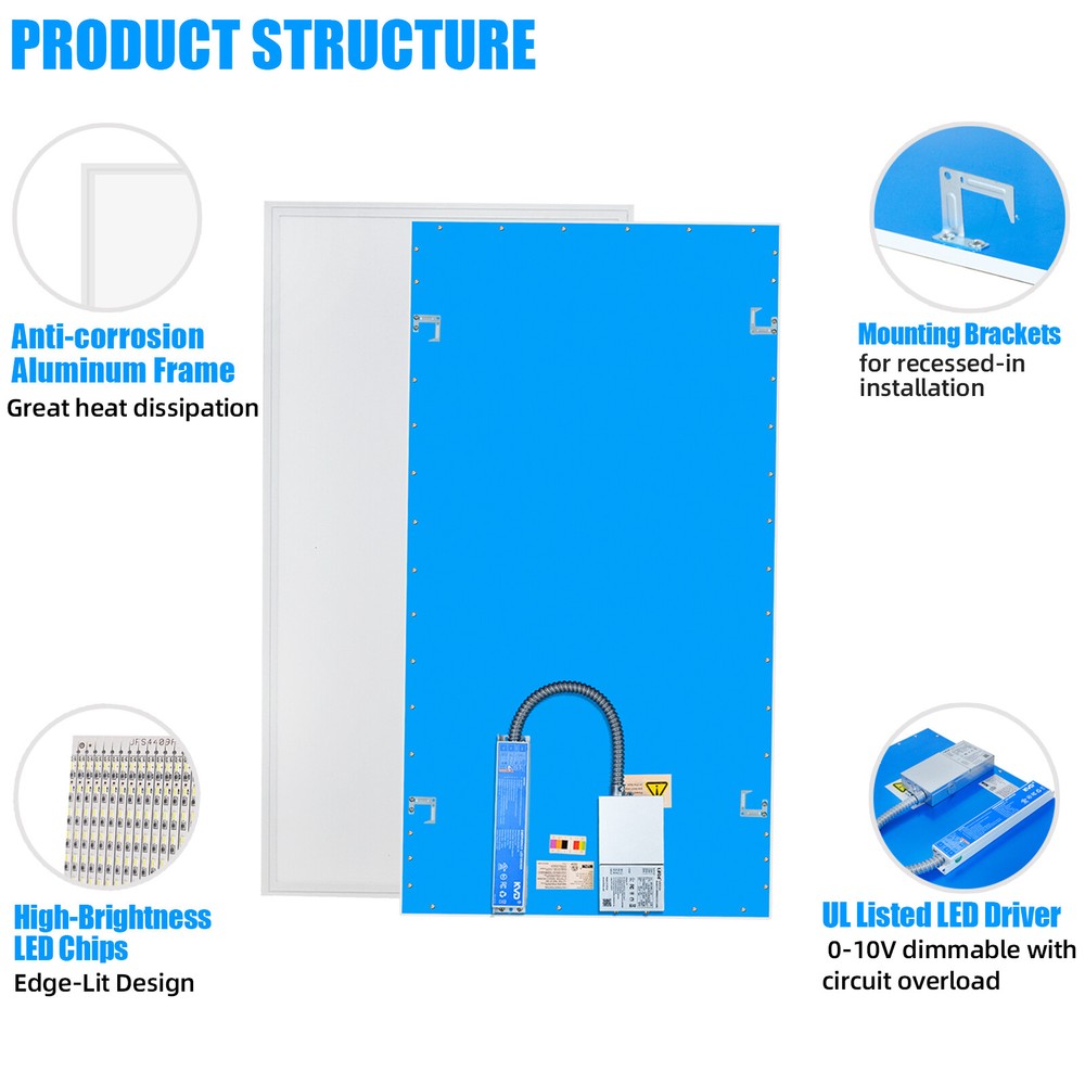 2x4 FT led Panel Troffer Lights 50W, 5000K Daylight Drop Ceiling Light 6500LM