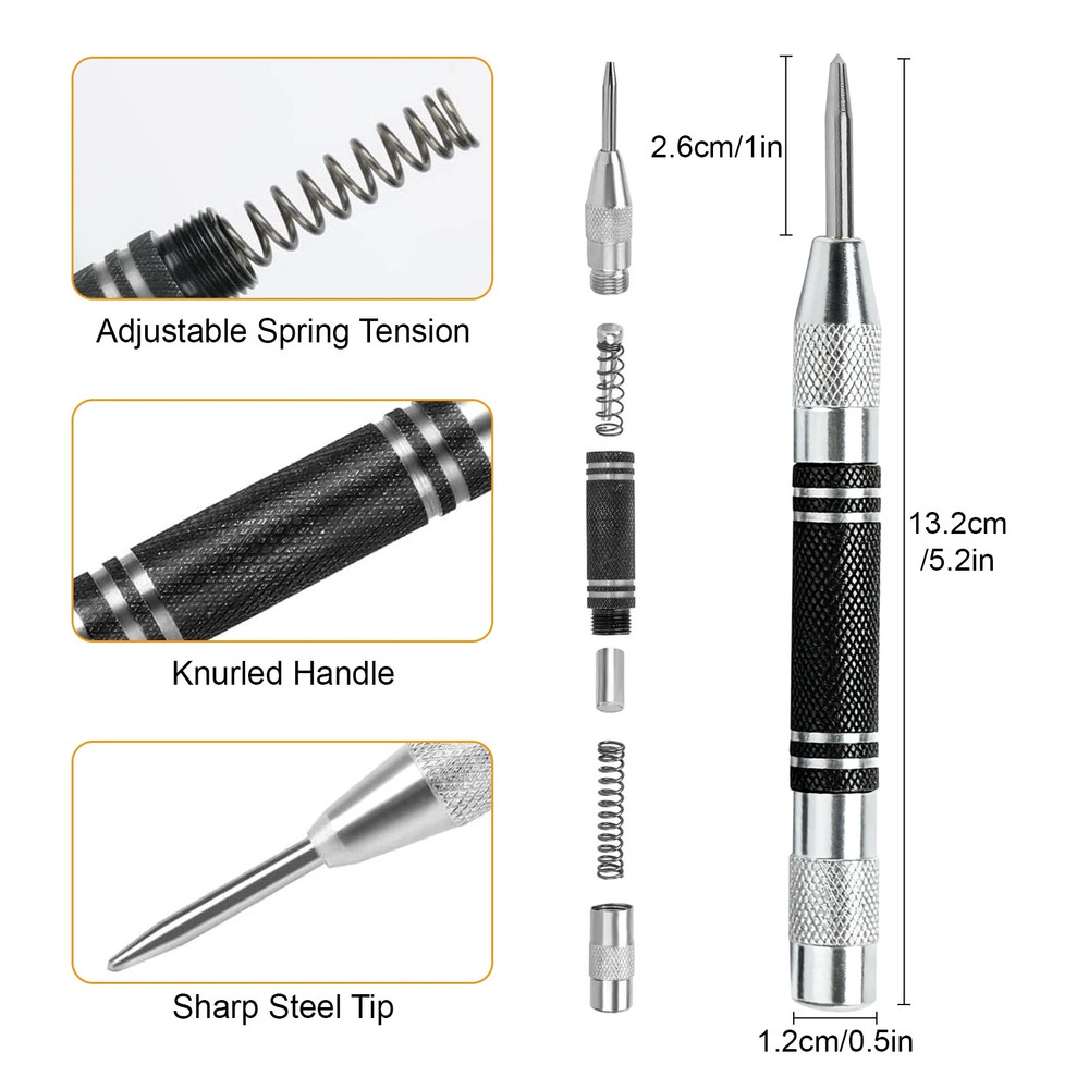 3pcs Automatic Center Punch Adjustable Spring-Loaded Metal Drill Tool Hole Punch