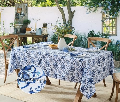 60 x 84 Inch Rectangle Fabric Tablecloth, Blue Amani 84" x 60" (Rectangular)