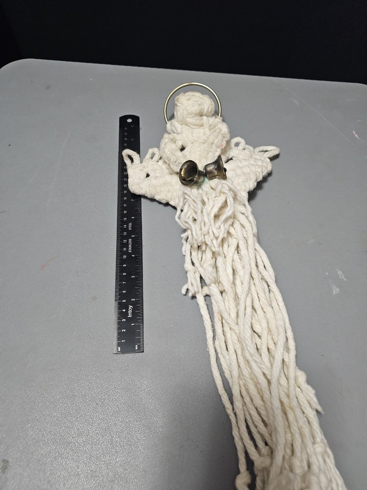 Handmade White Macrame Angel Wall Hanging With Bells