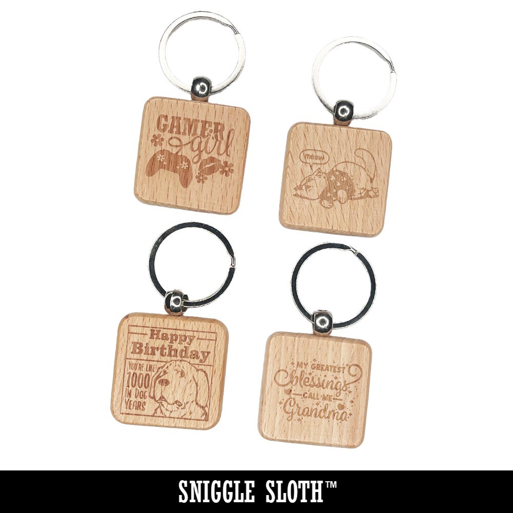 Caution Cat Knocks Things Over Engraved Wood Square Keychain Tag Charm