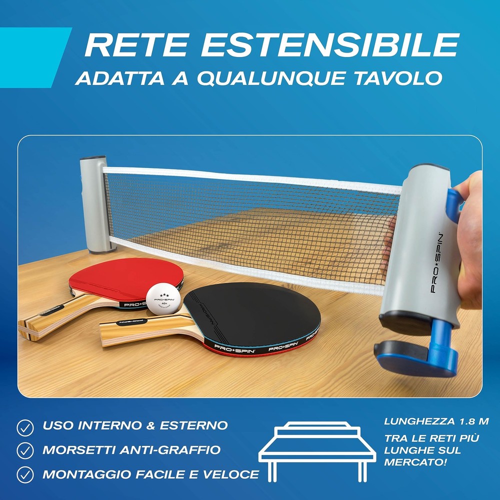 PRO-SPIN Portable Ping Pong Set with 4-Player Set, | Active Red