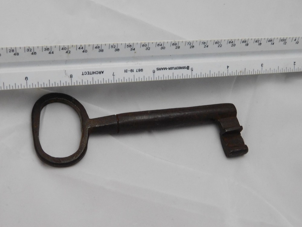 Large Antique Wrought Iron Open Barrel Key 5-1/4"