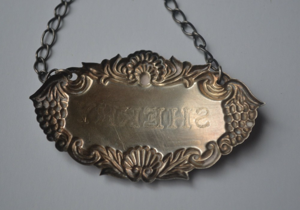 BROADWAY & CO BIRMINGHAM ENGLAND STERLING DECANTER LABEL SHERRY
