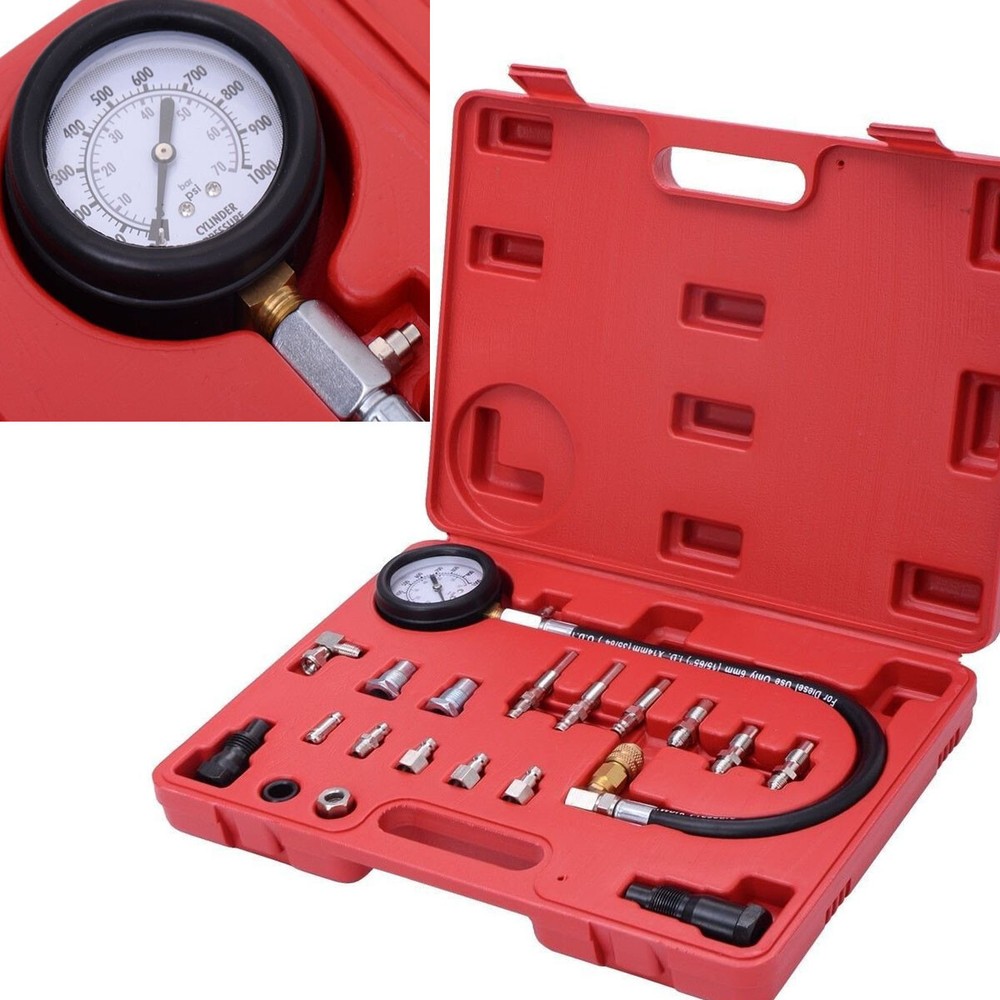19PC Diesel Cylinder Compression Pressure Meter Engine Testing Gauge Test Kit
