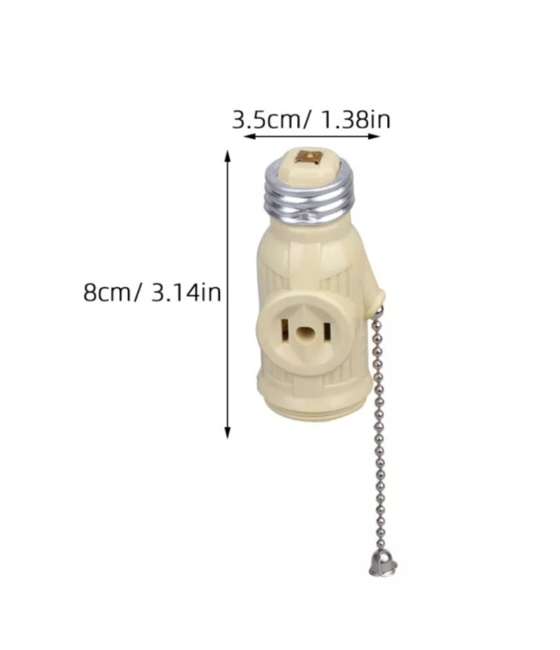 2pk Light Bulb Socket With Outlets Pull Chain Switch Ivory Color 125V/660W