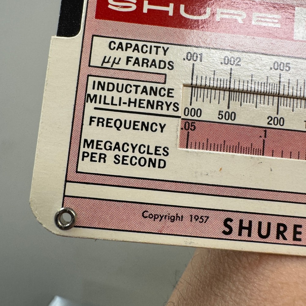 Vtg SHURE Capacitive / Inductive Reactance Slide Rule Calculator 1957