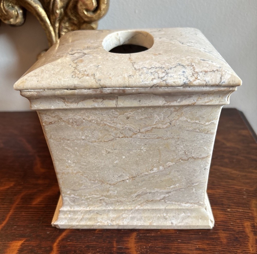 VTG Beige Marble Tissue Box Cover From Pakistan-Chips