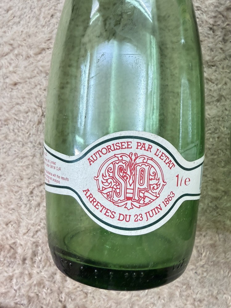 2 x Empty Vintage Perrier Green Glass Bottles – 75cl