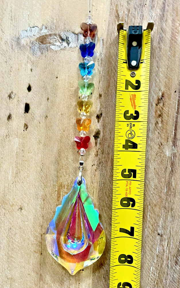 Suncatcher Chakra Rainbow Beads and Crystal, 8"L