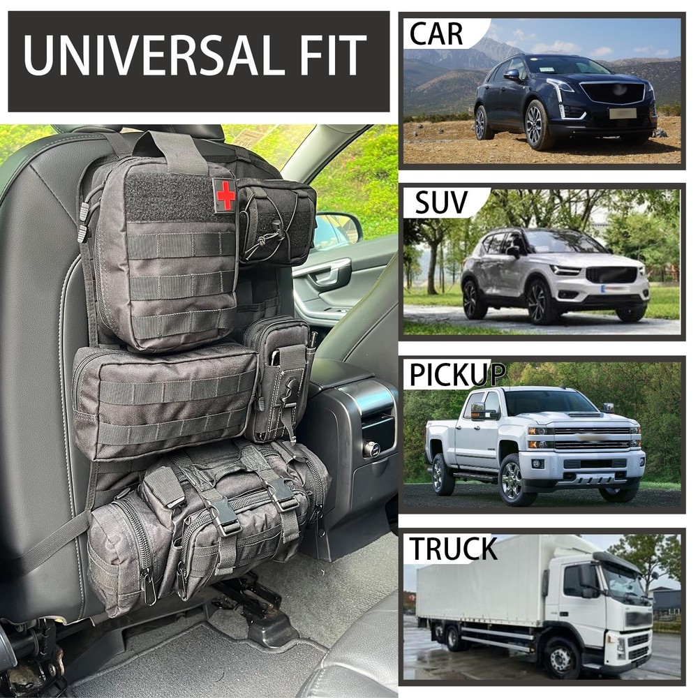 6 Pack Tactical Molle Automotive Seat Back Organizer Black