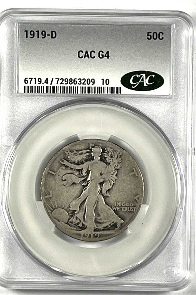 1919-D Walking Half Dollar : CAC G4