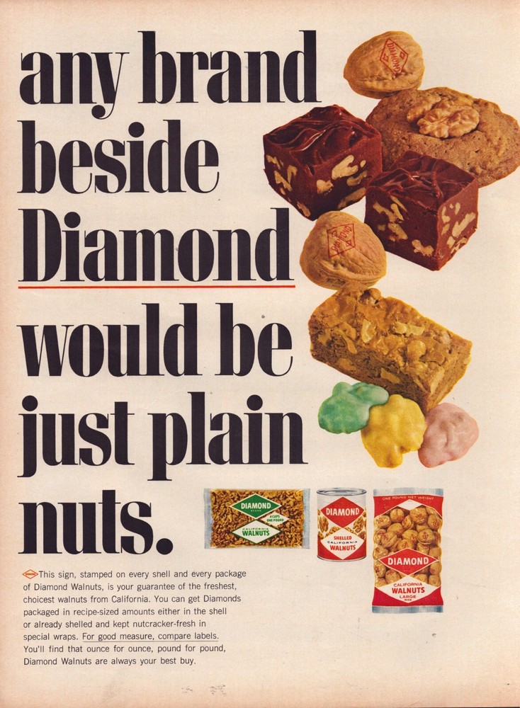 1965 Diamond Walnuts Print Ad Candy