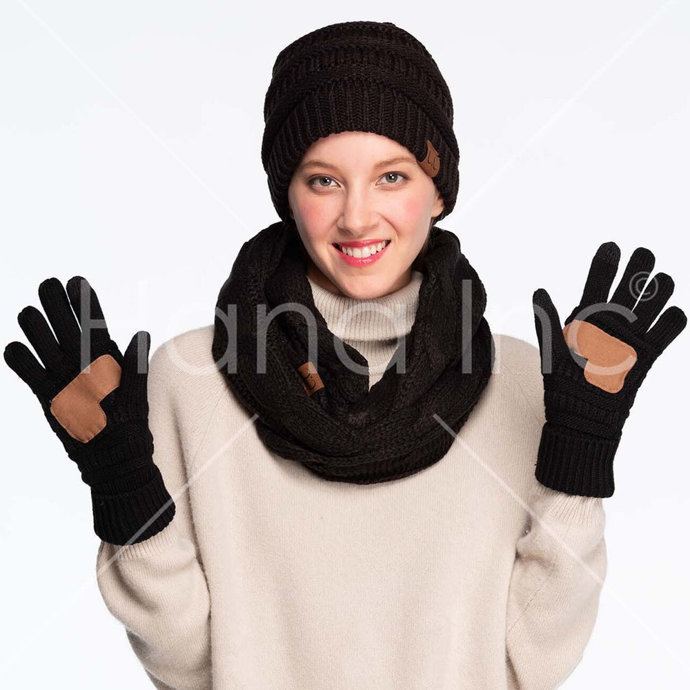 C.C Exclusive Unisex Cable Knit Winter Warm Smart Touch Soft Solid Color Gloves
