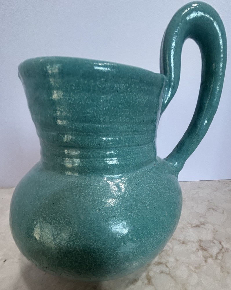 Art Studio 9”H Blue Pitcher Unique Handle Mexico