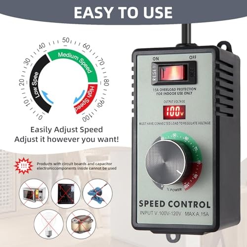 AC Motor Speed Controller 120V 15A, Variable Fan Speed Controller with LED