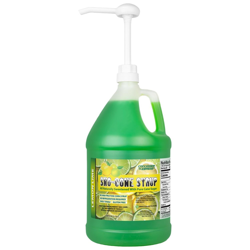 Pure Cane Sugar Sno-Cone Syrup w/pump (Lemon Lime)