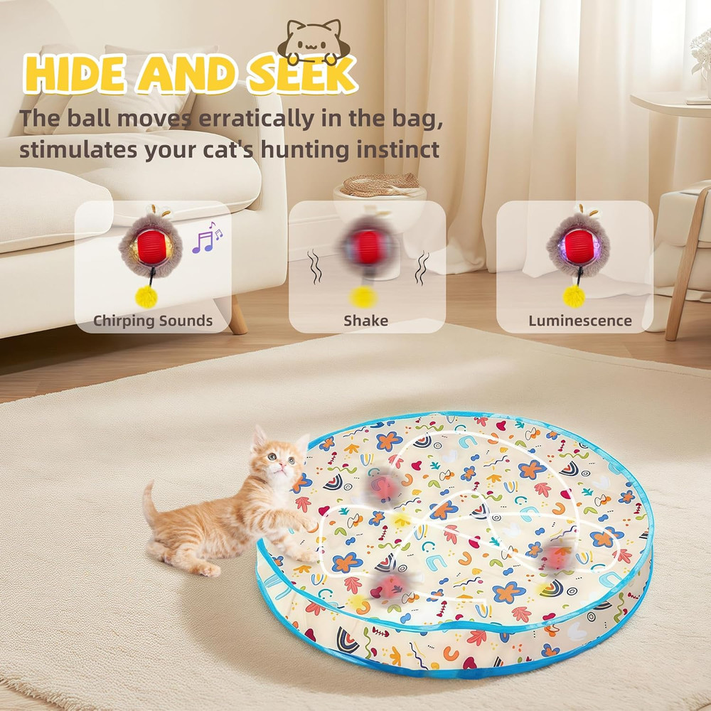 Interactive Cat Toys, Fast Rolling Ball in Play Mat, Automatic Motion Activated