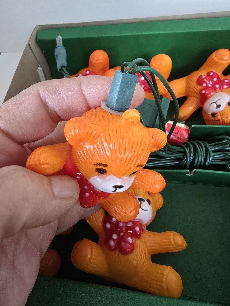 Vtg Christmas Teddy Bears String 10 Light Set Bronson Hard Plastic TESTED EUC