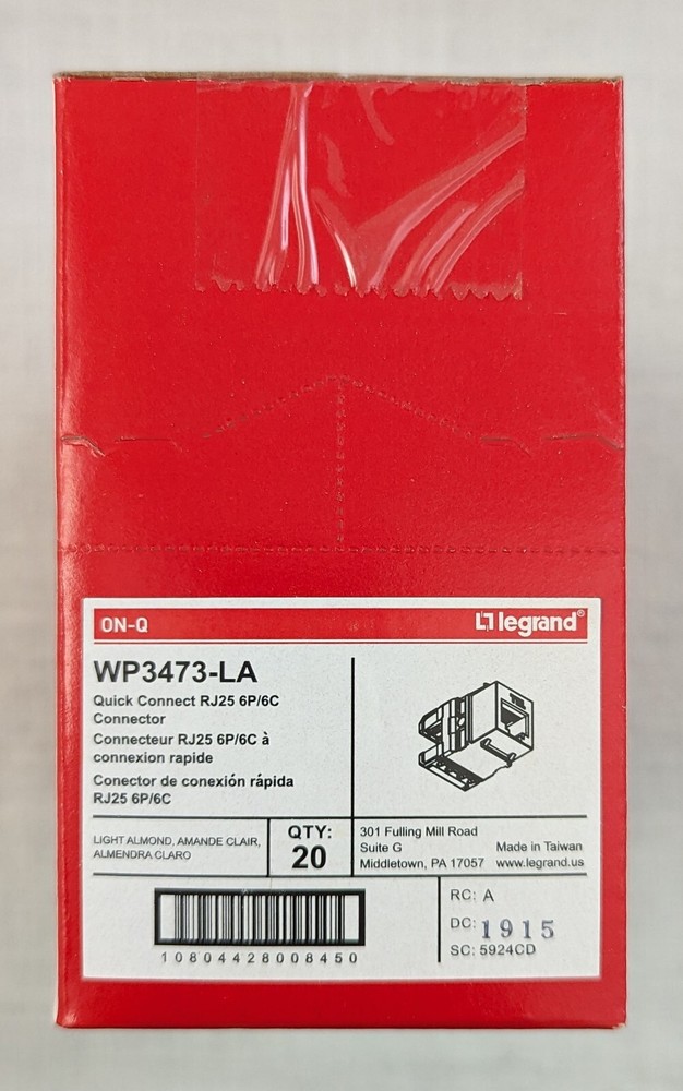 20x Legrand - On-Q Quick Connect RJ25 6-Position 6-Conductor WP3473 - LA