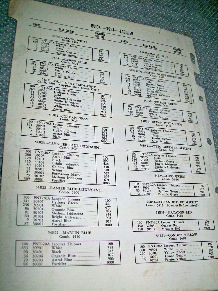 1954 Buick Paint Chips set