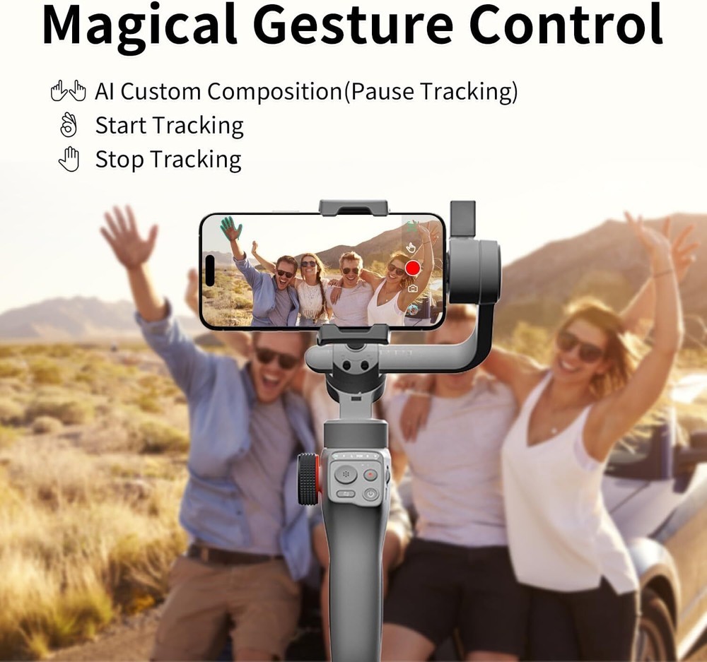 TOALLIN 3-Axis Gimbal Stabilizer for iPhone Android |AI Tracking|Gesture Control