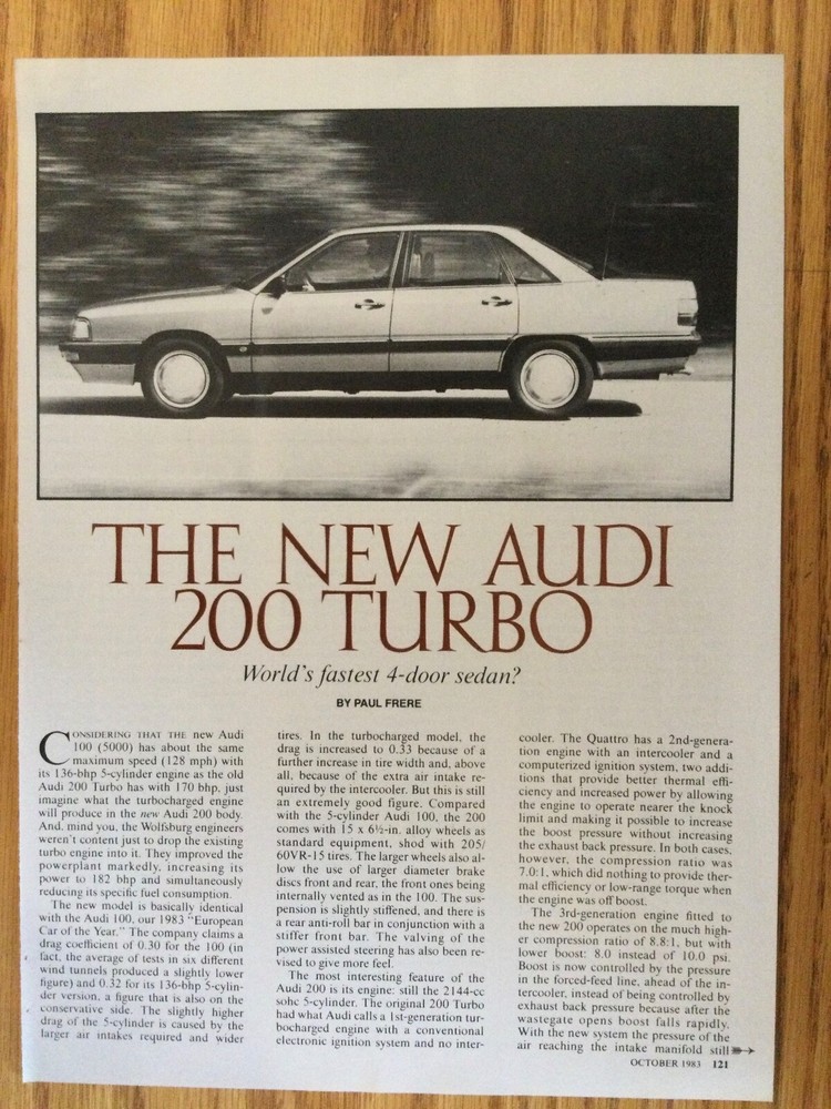AU40 Article Audi 200 Turbo October 1983 2 pages