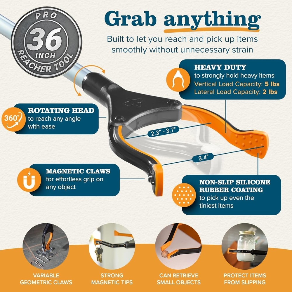 36" Folding Grabber Tool + Magnets for Elderly & Disabled