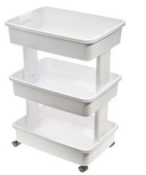 Arctic White 3-Tier Plastic Cart - Multipurpose, Rolling Design for Laundry