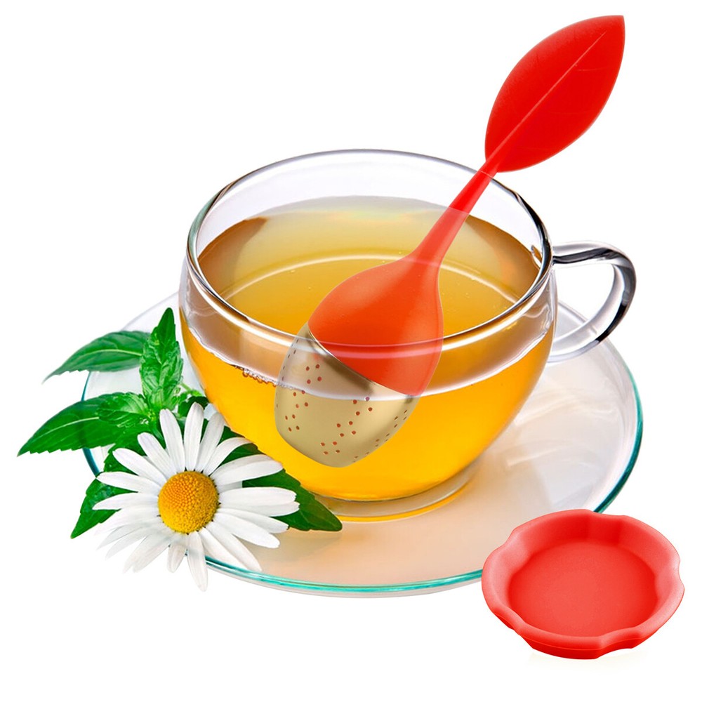 Silicone Tea Infuser Strainer Stainless Herbal Spice Filter Diffuser Red+Blue US