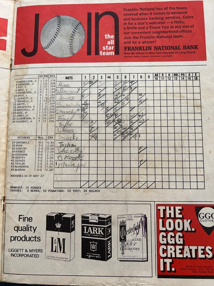 1970 NY Mets Program Scorecard Scored Nice cond