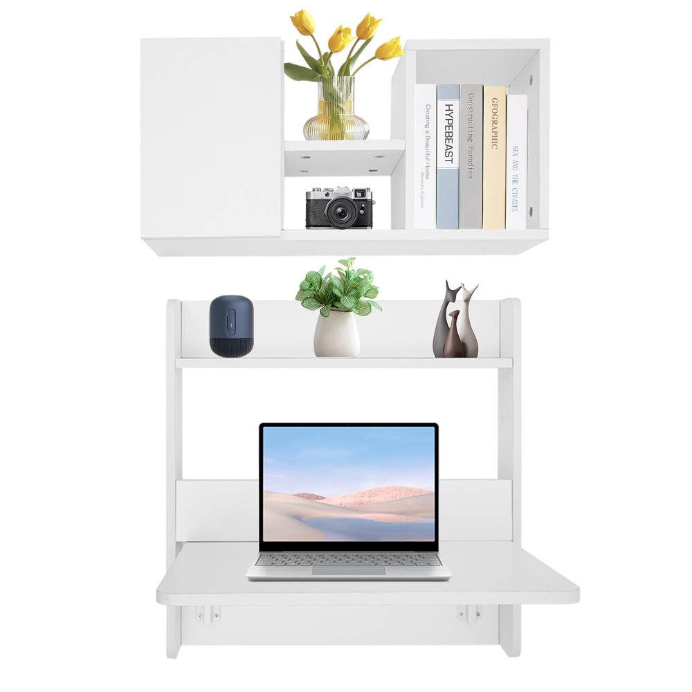 2-tier Wall Mounted Bookshelf Folding Space Saving Table Fold Down Laptop Desk