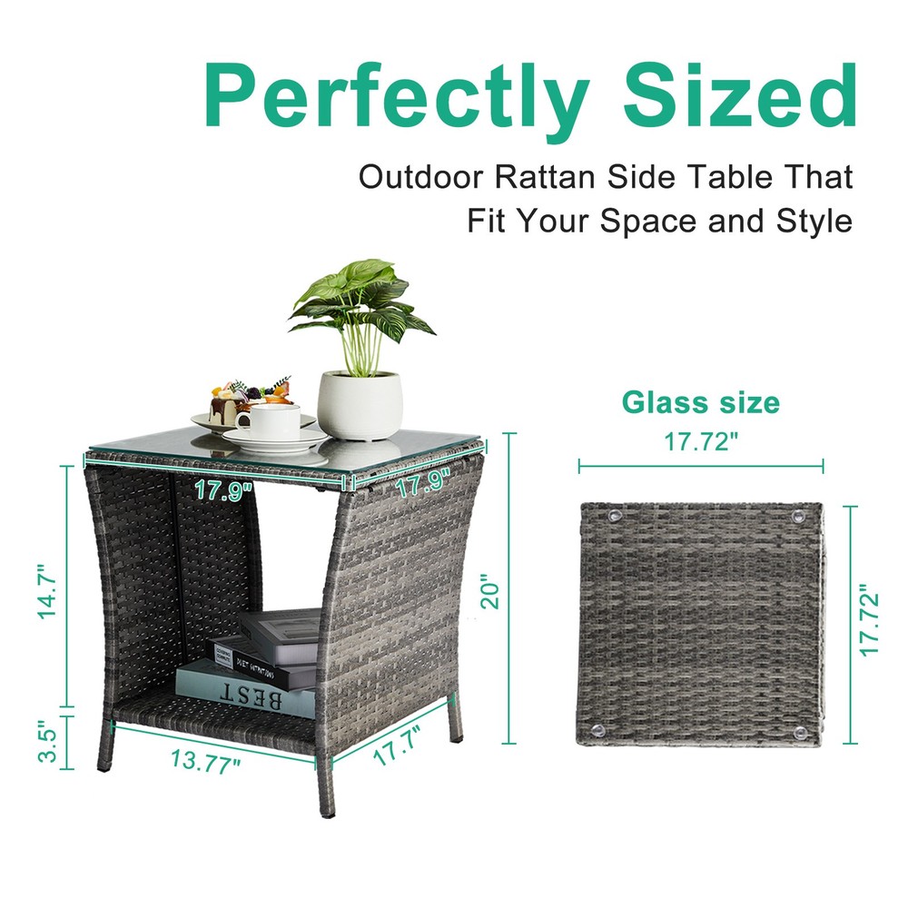 Outdoor Patio Wicker Side Table, Square End Table Bistro Coffee Table