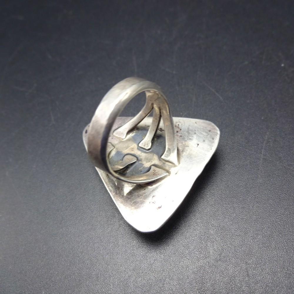 Vintage Sterling Silver TURQUOISE with Webbed Matrix RING size 7 Triangle