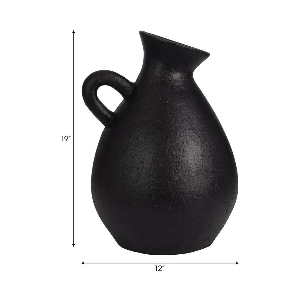 19 In. Black Terra Cotta Pitcher Decorative Vase