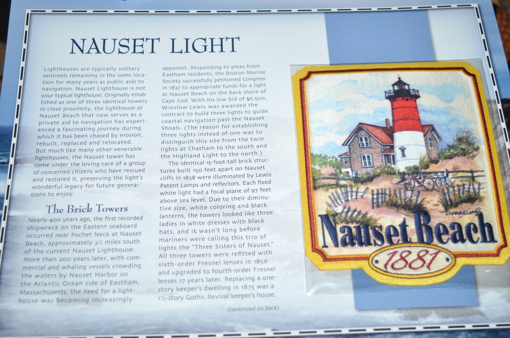 NAUSET LIGHTHOUSE EASTHAM MASSACHUSETTS WILLIBEE WARD INFO CARD & PATCH