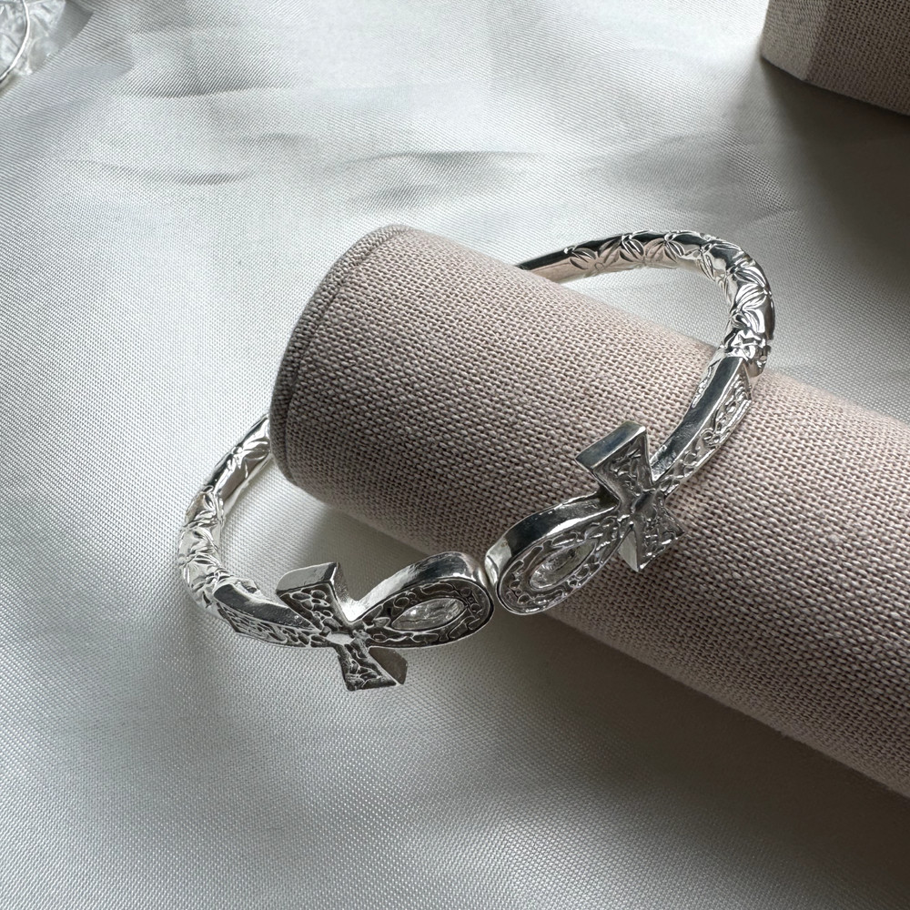 Solid .925 West Indian Bangle with Large Ankh Cross Ends