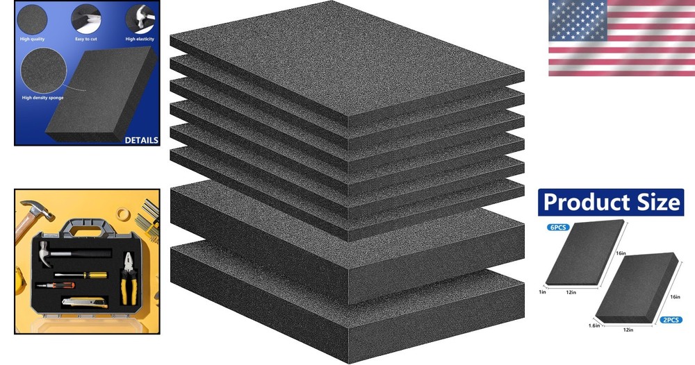 8 Pcs Cuttable Polyurethane Foam Sheets - Safe Storage for Toolboxes & Crafts
