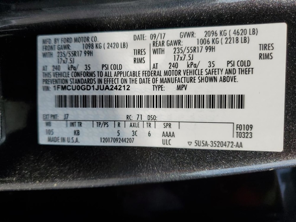 LEFT REAR DOOR WINDOW REGULATOR OEM 2013 FORD ESCAPE