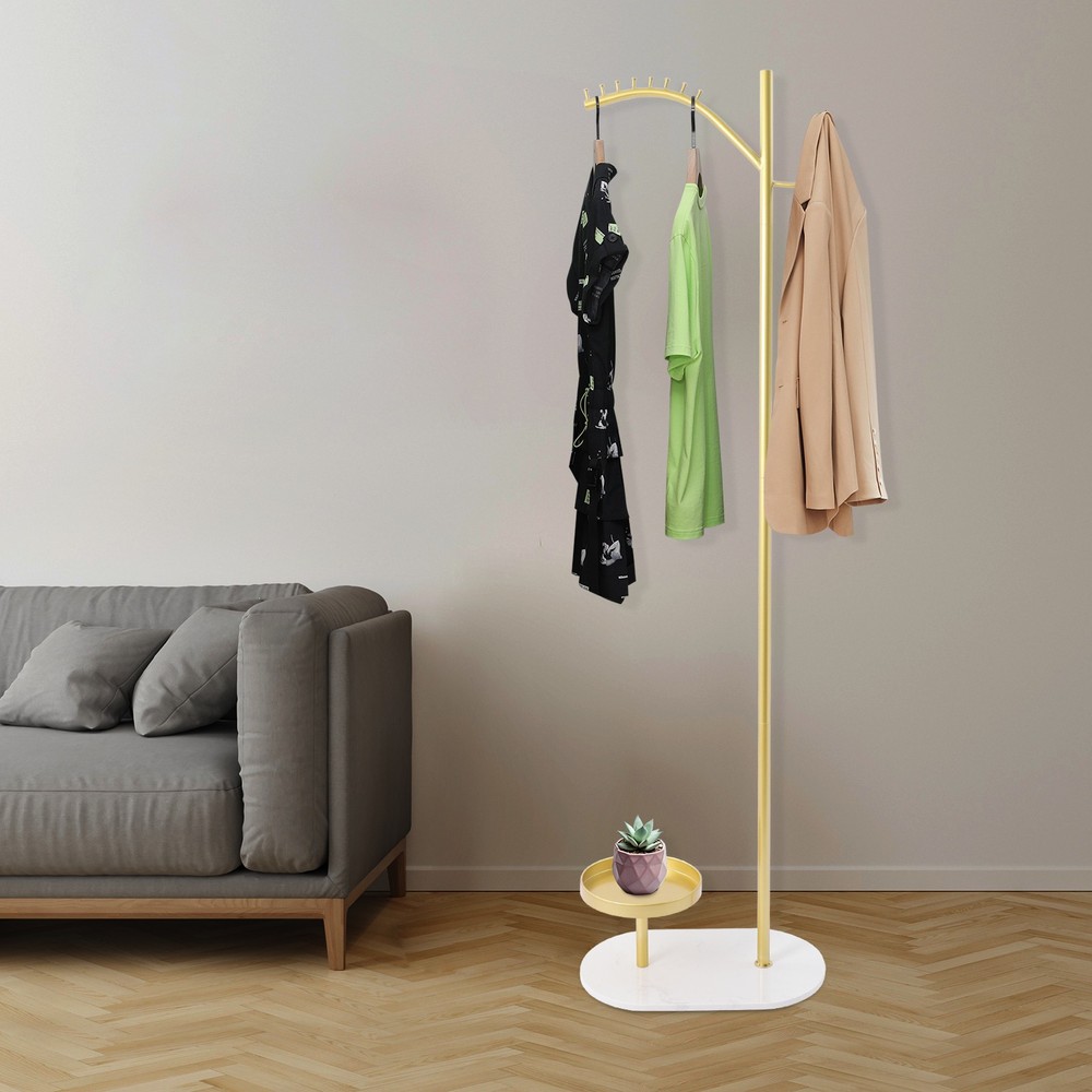 50lbs Load Capacity 8-Hook Standing Clothes Rack With Marble Base, Gold