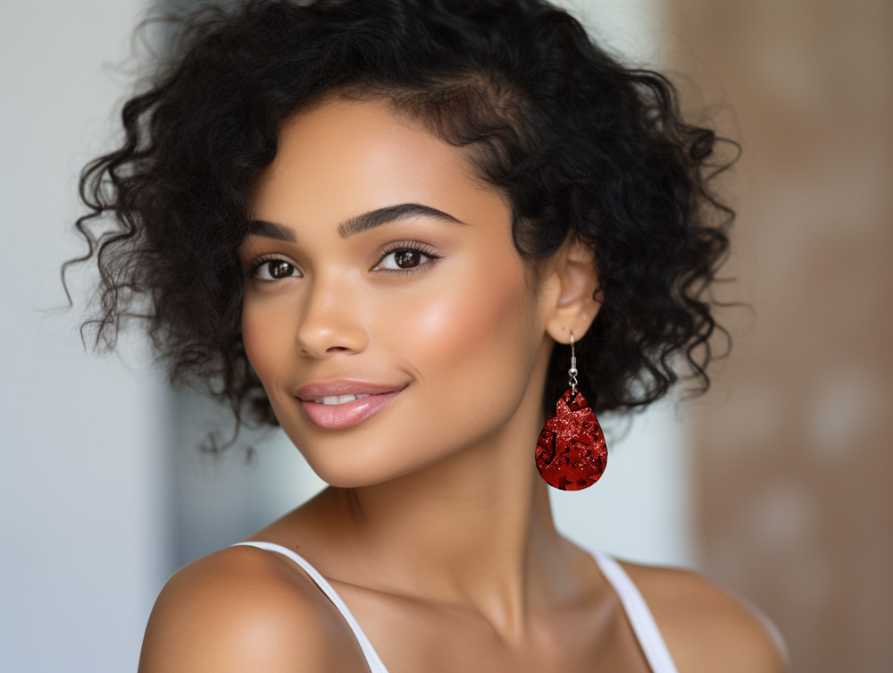 Red Glitter Star Teardrop Earrings