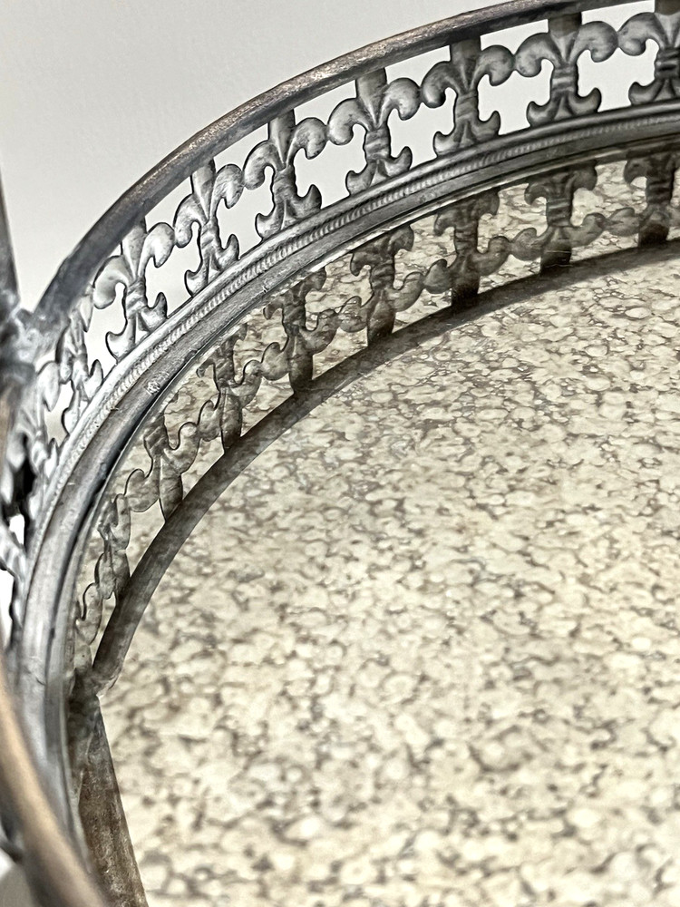 Vanity Tray Cake Dessert Stand 12"x12"x14.5" Mirror Bottom Fleur-de-lis Pattern