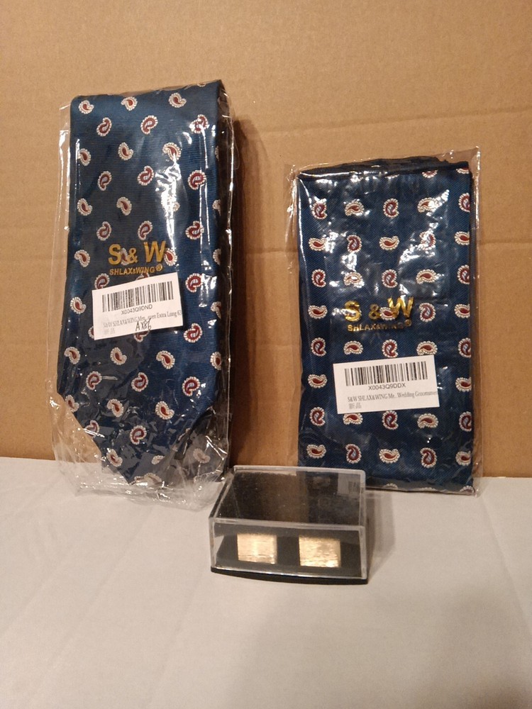 S & W Tie/Cufflinks/Handkerchief Set Blue