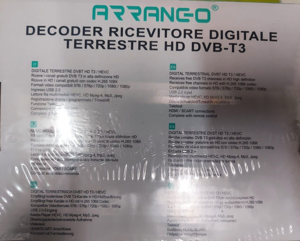 Digital Decoder HD DVB-T3 USB Ethernet H.265 Hevc 10 Bit Full HD HDMI