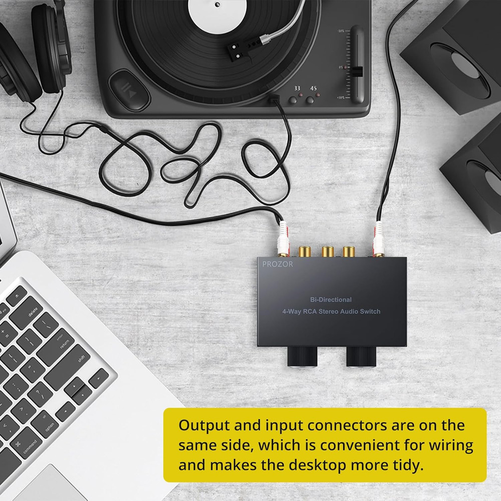 4 Way Bi-Directional Splitter - RCA Switch with Volume Control and Switch Button