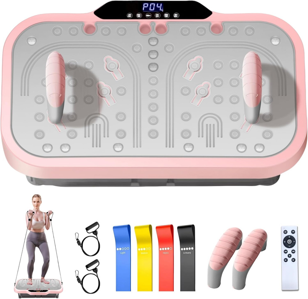 Vibration Plate Exercise Machine with Bluetooth & Resistance Bands - Pink